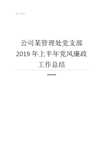 公司某管理处党支部2019年上半年党风廉政工作总结公司党支部有什么用