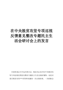 脱贫攻坚工作队员反馈意见和意见在中央脱贫攻坚专项巡视反馈意见整改专题民主生活会研讨会上的发言