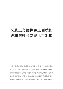 区总工会维护职工利益促进和谐社会发展工作汇报
