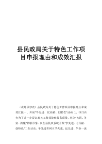 农村农田水利项目申报理由县民政局关于特色工作项目申报理由和成效汇报