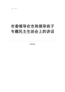 市委领导在市局领导班子专题民主生活会上的讲话