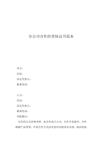 分公司合作经营协议书范本