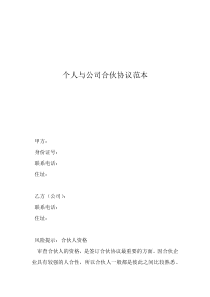 个人与公司合伙协议范本