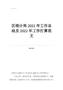 统计局工作总结和下一步计划区统计局2021年工作总结及2022年工作打算范文