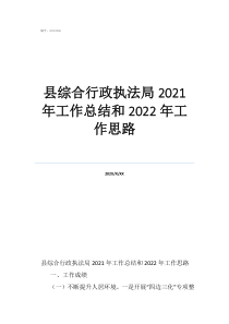 综合行政执法局工作总结县综合行政执法局2021年工作总结和2022年工作思路