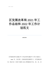 工作总结范文简短区发展改革局2021年工作总结和2022年工作计划范文