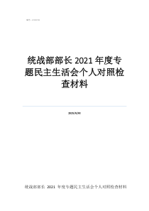 县统战部部长管什么统战部部长2021年度专题民主生活会个人对照检查材料