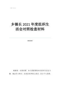 乡镇民主生活会对照捡乡镇长2021年度组织生活会对照检查材料
