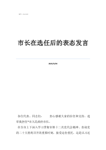 一把手任职表态发言市长在选任后的表态发言