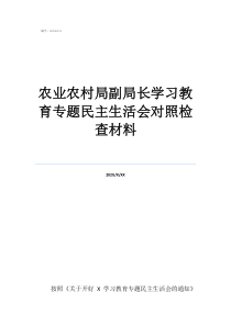 村党支部个人对照检查农业农村局副局长学习教育专题民主生活会对照检查材料