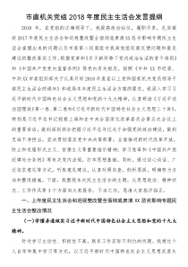 市直单位2018年度民主生活会发言提纲