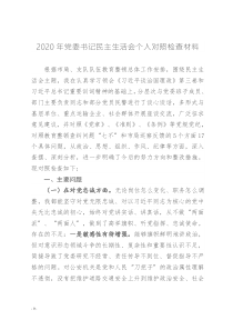 2020年党委书记民主生活会个人对照检查材料