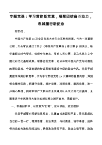 专题党课：学习贯彻新党章，凝聚团结奋斗动力，忠诚履行新使命docx