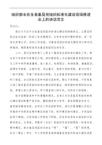 组织部长在全县基层党组织标准化建设现场推进会议上的讲话范文docx