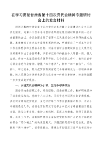 研讨发言在学习贯彻甘肃省第十四次党代会精神专题研讨会上的发言材料docx