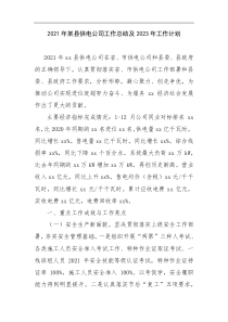 2021年某县供电公司工作总结及2023年工作计划docx