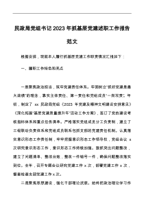 民政局党组书记2023年抓基层党建述职工作报告docx