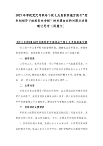 2023年学校党支部领导下校长负责制实施方案与“党组织领导下的校长负责制”的发展存在的问题及对策建议思考（两篇文）