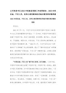 公司党委书记2023年抓基层党建工作述职报告、2023对党忠诚，不负人民，是伟大建党精神的灵魂专题党课讲稿两篇