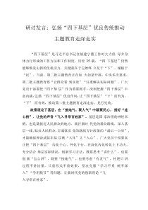 研讨发言：弘扬“四下基层”优良传统 推动主题教育走深走实