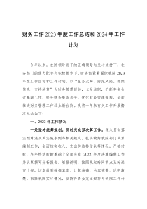 财务工作2023年度工作总结和2024年工作计划