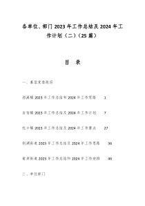 （25篇）各单位、部门2023年工作总结及2024年工作计划