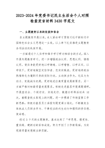 2023-2024年党委书记民主生活会个人对照检查发言材料3430字范文