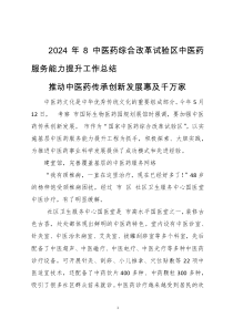 2024年8 中医药综合改革试验区中医药服务能力提升工作总结