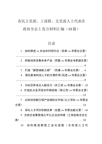 各民主党派、工商联、无党派人士代表在政协全会上发言材料汇编（10篇）