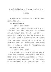 市纪委监委机关党总支2024上半年党建工作总结