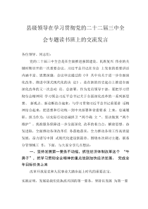县级领导在学习贯彻党的二十二届三中全会专题读书班上的交流发言