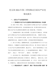 党支部2024年第三季度推动全面从严治党情况报告