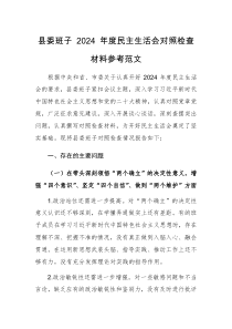 班子 2024 年度民主生活会对照检查材料参考范文