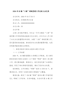 2024 年 XX 镇“三新”领域党建工作总结大会记录