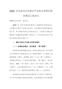 2024 年支部书记全面从严治党主体责任落实情况汇报范文