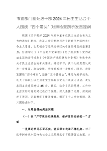 市直部门副处级干部2024年民主生活会个人围绕“四个带头”对照检查剖析发言提纲