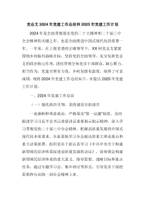 党总支2024年党建工作总结和2025年党建工作计划