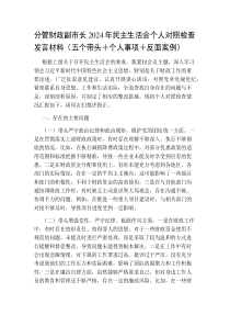 分管财政副市长2024-2025年民主生活会个人对照检查发言材料（五个带头＋个人事项＋反面案例）