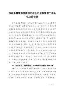 市应急管理局党委书记在全市应急管理工作会议上的讲话