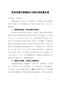交流发言：坚持党建引领  赋能乡村振兴高质量发展