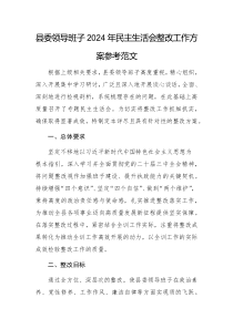 县委领导班子2024年民主生活会整改工作方案参考范文