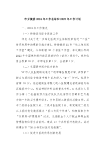 市卫健委2024年工作总结和2025年工作计划