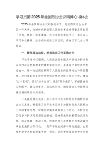 学习贯彻2025年全国政协会议精神心得体会供参考