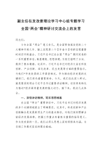 副主任在发改委理论学习中心组专题学习全国“两会”精神研讨交流会上的发言
