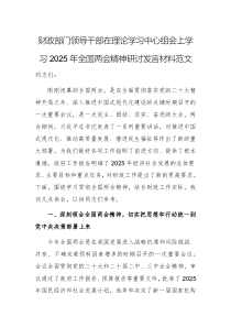财政部门领导干部在理论学习中心组会上学习2025年全国两会精神研讨发言材料范文