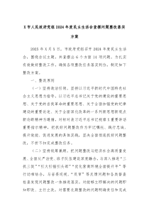 X市人民政府党组2024年度民主生活会查摆问题整改落实方案