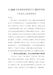 在2025年秋季森林草原防灭火暨秸秆禁烧工作会议上的讲话范文