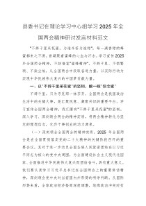 县委书记在理论学习中心组学习2025年全国两会精神研讨发言材料范文