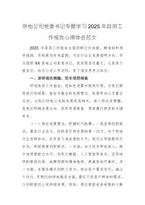 供电公司党委书记专题学习2025年政府工作报告心得体会范文