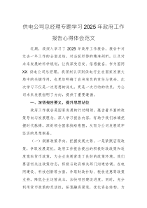 供电公司总经理专题学习2025年政府工作报告心得体会范文